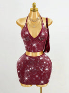 BamGleam Sequin Mini Bodycon Skirt For Holiday Party Clothes