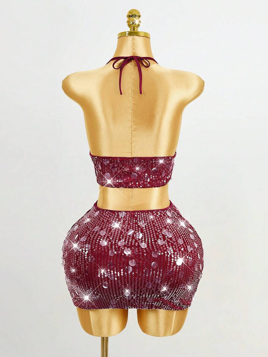 BamGleam Sequin Mini Bodycon Skirt For Holiday Party Clothes