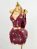 BamGleam Sequin Mini Bodycon Skirt For Holiday Party Clothes