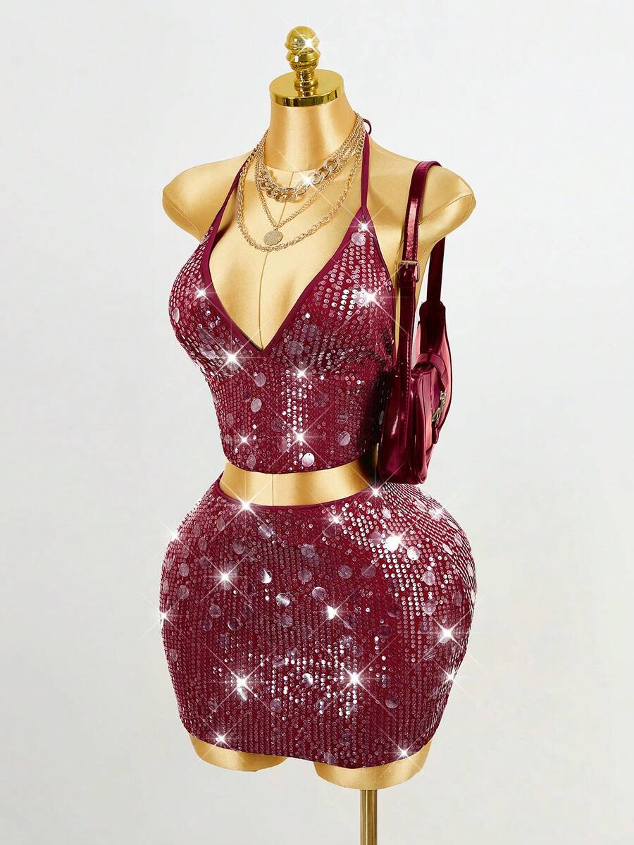 BamGleam Sequin Mini Bodycon Skirt For Holiday Party Clothes