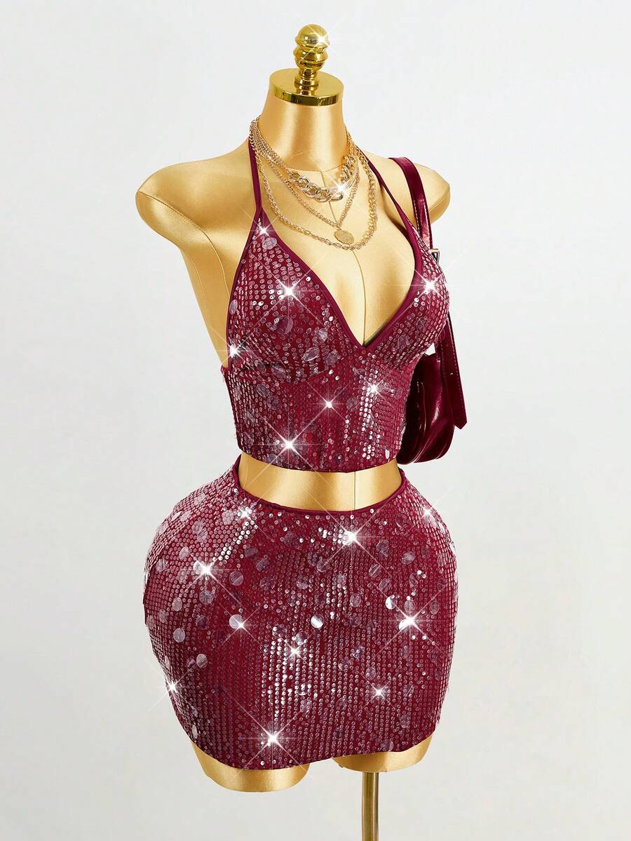 BamGleam Sequin Mini Bodycon Skirt For Holiday Party Clothes