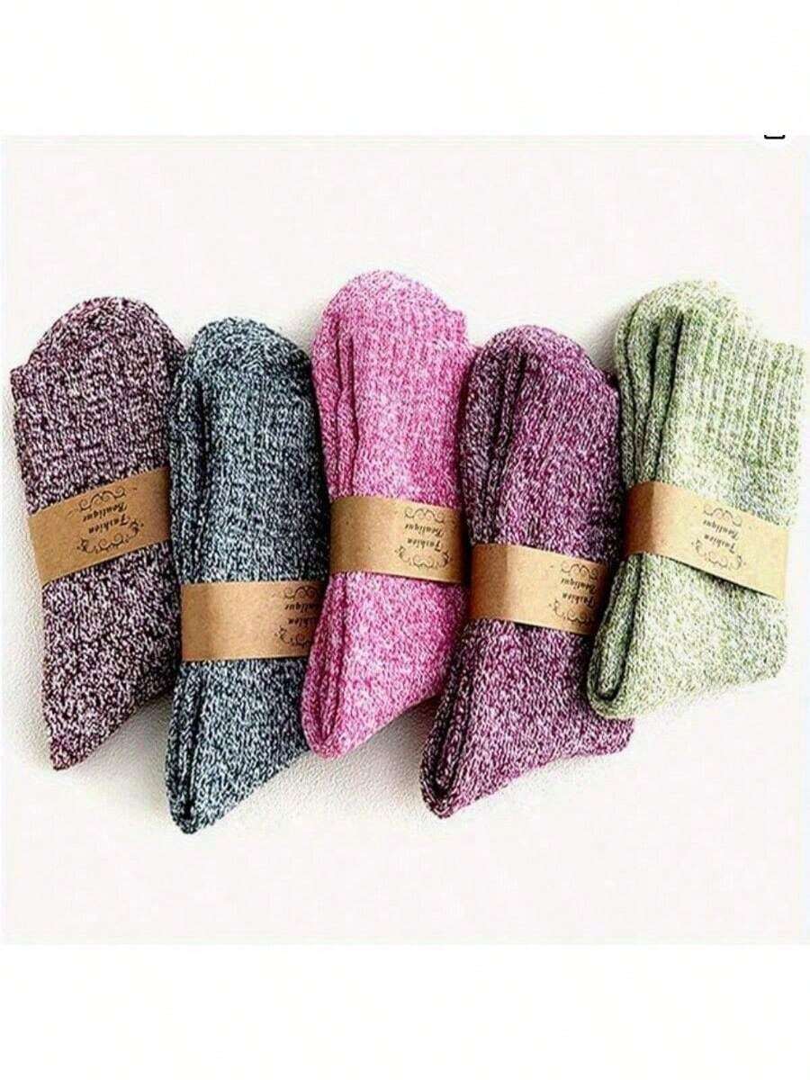 5 Pairs Winter Warmth Sports Socks For Women - Thick Thermal Design For Outdoor Activities In Autumn & Winter, Casual Comfort & Superior Insulation | Autumn Winter New Style/Knit Winter Socks/Christmas Gifts
