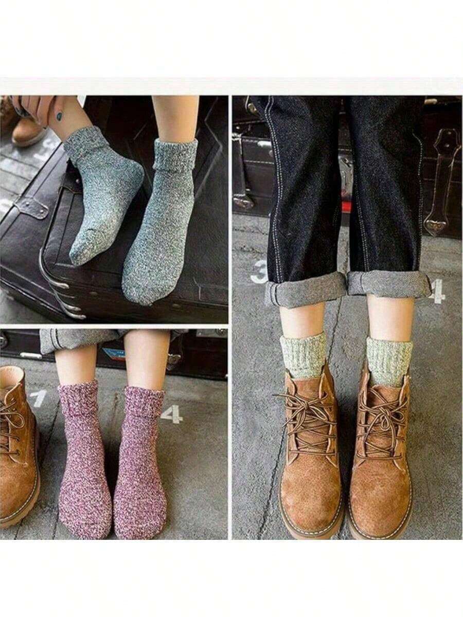 5 Pairs Winter Warmth Sports Socks For Women - Thick Thermal Design For Outdoor Activities In Autumn & Winter, Casual Comfort & Superior Insulation | Autumn Winter New Style/Knit Winter Socks/Christmas Gifts