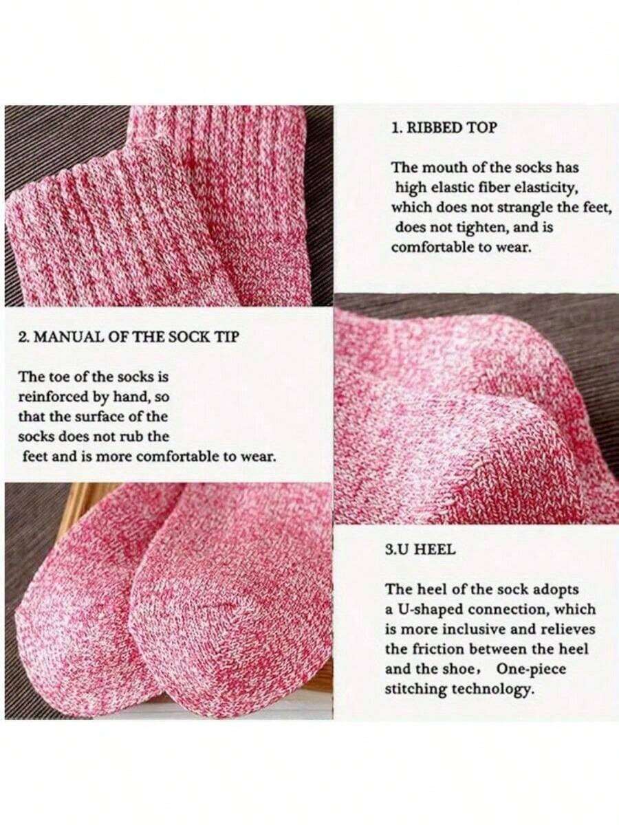 5 Pairs Winter Warmth Sports Socks For Women - Thick Thermal Design For Outdoor Activities In Autumn & Winter, Casual Comfort & Superior Insulation | Autumn Winter New Style/Knit Winter Socks/Christmas Gifts