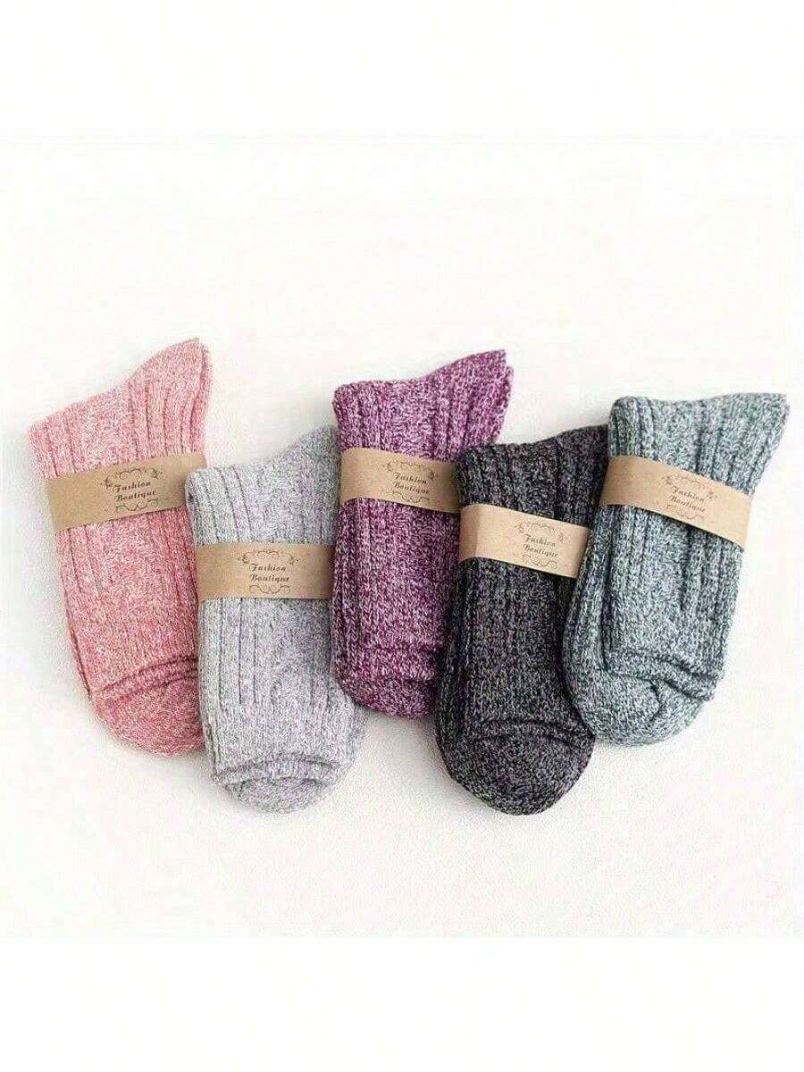 5 Pairs Winter Warmth Sports Socks For Women - Thick Thermal Design For Outdoor Activities In Autumn & Winter, Casual Comfort & Superior Insulation | Autumn Winter New Style/Knit Winter Socks/Christmas Gifts