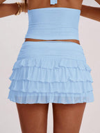 SHEIN BAE Women's Fashionable Sexy Multi-Layer Ruffle Hem Mini Skirt, Summer,Valentine's Day,Valentine Outfits For Women