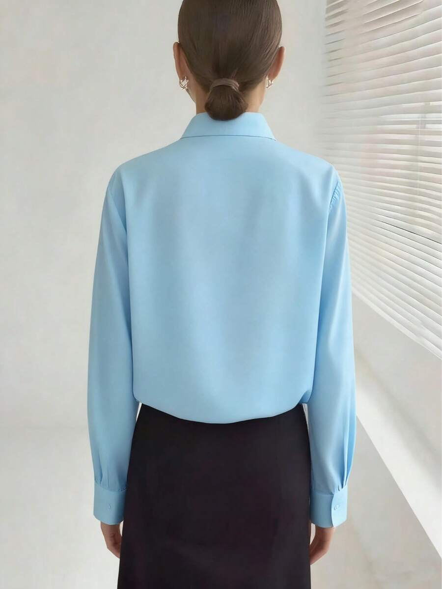 Classic Women's Black Button Detail Long Sleeve Regular Collar Shirt