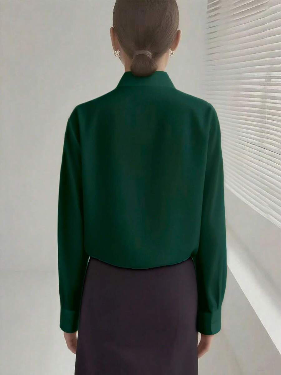 Classic Women's Black Button Detail Long Sleeve Regular Collar Shirt