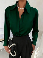 Classic Women's Black Button Detail Long Sleeve Regular Collar Shirt