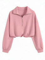 Airaco Women's Solid Color Drop Shoulder Long Sleeve Vintage American Style Half Zip Niche Sweatshirt Pullover Fall