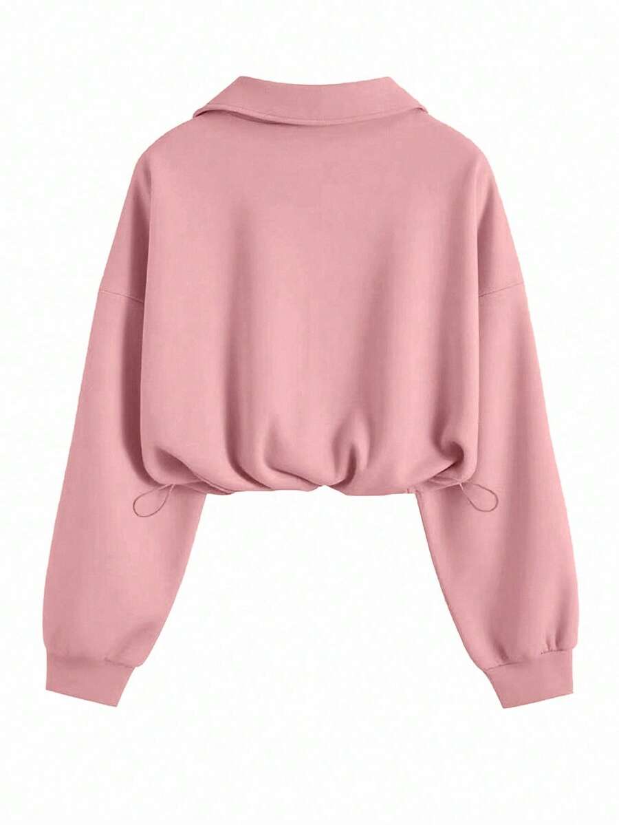 Airaco Women's Solid Color Drop Shoulder Long Sleeve Vintage American Style Half Zip Niche Sweatshirt Pullover Fall