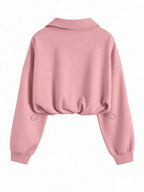 Airaco Women's Solid Color Drop Shoulder Long Sleeve Vintage American Style Half Zip Niche Sweatshirt Pullover Fall