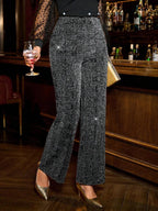 SHEIN Clasi Summer Elegant Women's Plaid Printed Elastic Knitted Pants, Suitable For Various Occasions, Suitable For Summer Vacation, Elegant Travel, And Daily Commuting Business Casual Woman