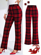SHEIN Clasi Summer Elegant Women's Plaid Printed Elastic Knitted Pants, Suitable For Various Occasions, Suitable For Summer Vacation, Elegant Travel, And Daily Commuting Business Casual Woman