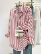 Women's Casual Basic Striped Pointed Collar Long Sleeve Shirt Blouse With Button Pockets, Suitable For Daily Office Wear, Autumn/Winter/Spring