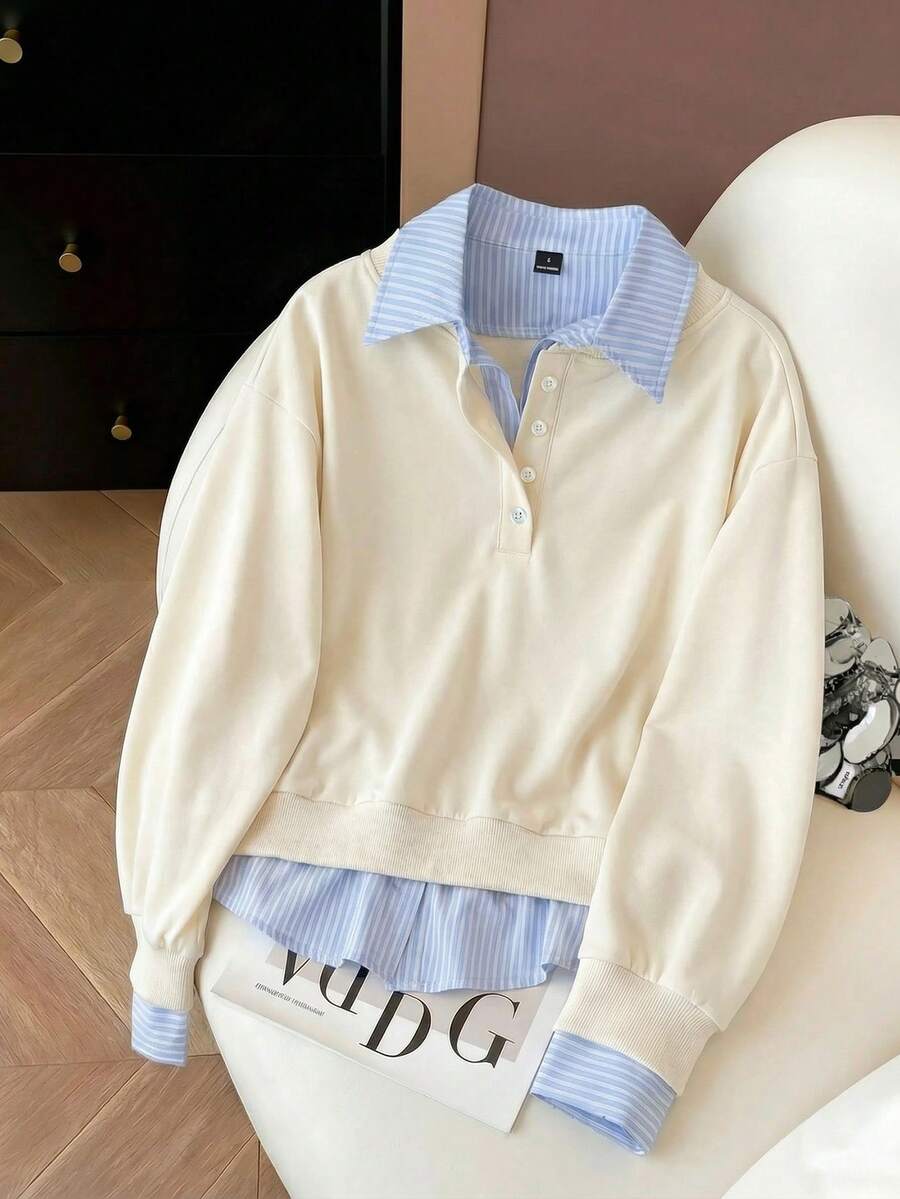 Airaco Women's Contrast Color Block Collar Long Sleeve Half-Zip Casual Pullover Sweatshirt