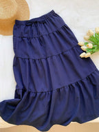 MainGRL Women Solid Color High Waist Tie Ruffled Hem Maxi Skirt
