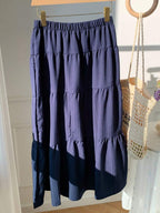 MainGRL Women Solid Color High Waist Tie Ruffled Hem Maxi Skirt