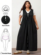 Enliva Plus Size Women's Wide Leg Jumpsuit With Tie Front And Pockets, Loose Fit, Compatible With Apple Rounded Body Shape/2026 /New Year