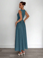 Siren Gaze New  Linen Long Dress For Women, Split Pleated Waist A-Line Dress, Elegant Long Dress, Sun Dresses For Women Holiday Wear, Imitation Linen Flowing Long Dress, Business Casual Women's Wear,Fall Women Clothes Party Summer
