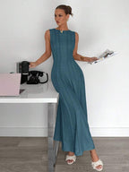 Siren Gaze New  Linen Long Dress For Women, Split Pleated Waist A-Line Dress, Elegant Long Dress, Sun Dresses For Women Holiday Wear, Imitation Linen Flowing Long Dress, Business Casual Women's Wear,Fall Women Clothes Party Summer
