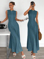 Siren Gaze New  Linen Long Dress For Women, Split Pleated Waist A-Line Dress, Elegant Long Dress, Sun Dresses For Women Holiday Wear, Imitation Linen Flowing Long Dress, Business Casual Women's Wear,Fall Women Clothes Party Summer