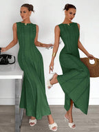 Siren Gaze New  Linen Long Dress For Women, Split Pleated Waist A-Line Dress, Elegant Long Dress, Sun Dresses For Women Holiday Wear, Imitation Linen Flowing Long Dress, Business Casual Women's Wear,Fall Women Clothes Party Summer