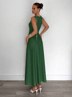 Siren Gaze New  Linen Long Dress For Women, Split Pleated Waist A-Line Dress, Elegant Long Dress, Sun Dresses For Women Holiday Wear, Imitation Linen Flowing Long Dress, Business Casual Women's Wear,Fall Women Clothes Party Summer