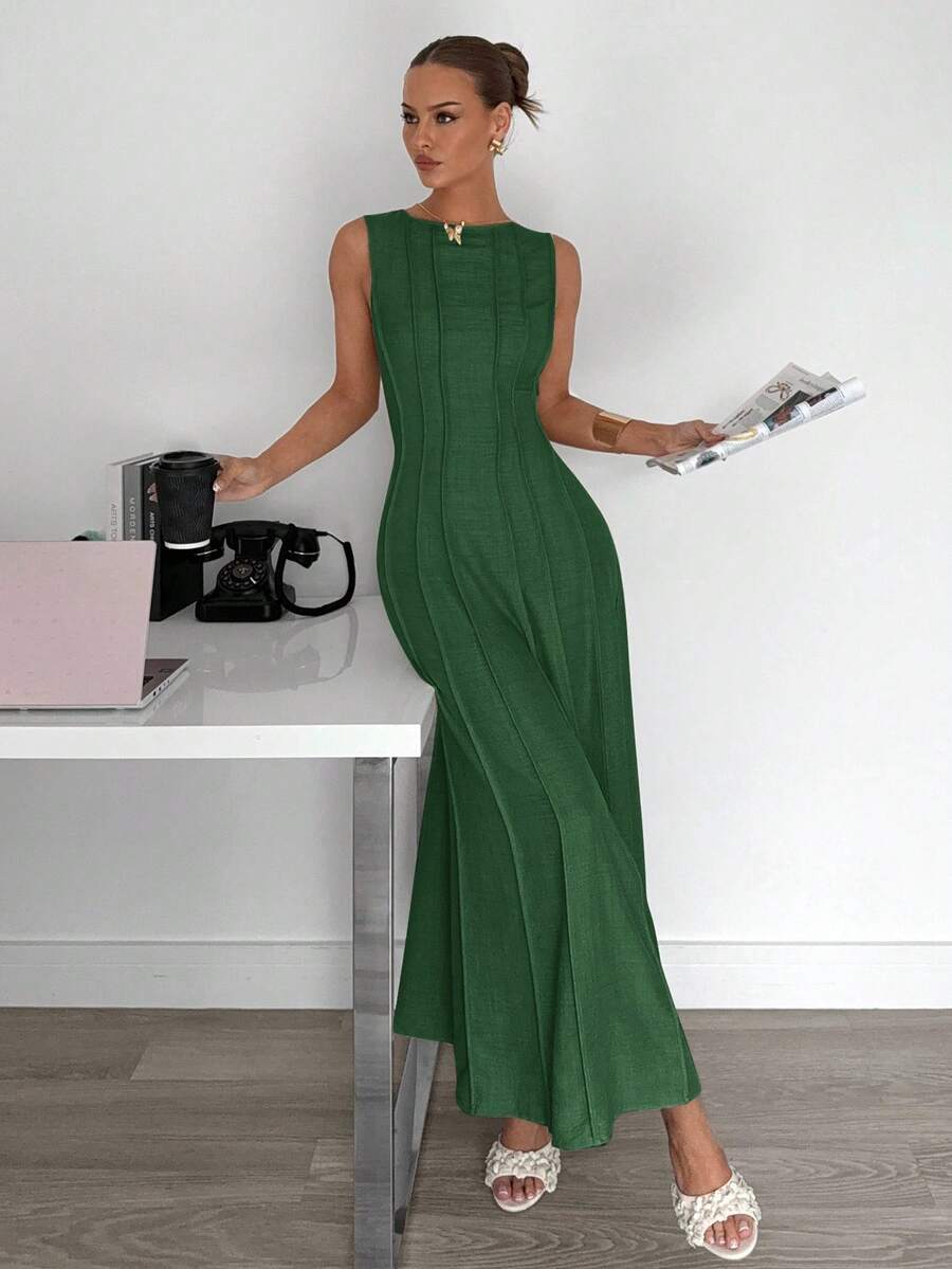 Siren Gaze New  Linen Long Dress For Women, Split Pleated Waist A-Line Dress, Elegant Long Dress, Sun Dresses For Women Holiday Wear, Imitation Linen Flowing Long Dress, Business Casual Women's Wear,Fall Women Clothes Party Summer