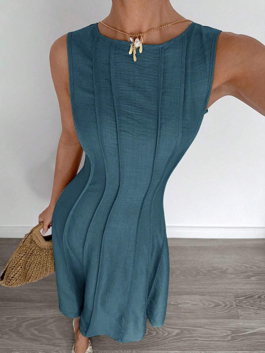 Siren Gaze New  Linen Long Dress For Women, Split Pleated Waist A-Line Dress, Elegant Long Dress, Sun Dresses For Women Holiday Wear, Imitation Linen Flowing Long Dress, Business Casual Women's Wear,Fall Women Clothes Party Summer