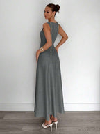Siren Gaze New  Linen Long Dress For Women, Split Pleated Waist A-Line Dress, Elegant Long Dress, Sun Dresses For Women Holiday Wear, Imitation Linen Flowing Long Dress, Business Casual Women's Wear,Fall Women Clothes Party Summer