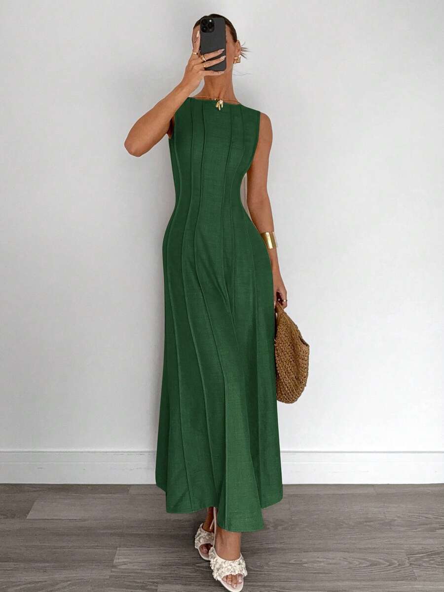Siren Gaze New  Linen Long Dress For Women, Split Pleated Waist A-Line Dress, Elegant Long Dress, Sun Dresses For Women Holiday Wear, Imitation Linen Flowing Long Dress, Business Casual Women's Wear,Fall Women Clothes Party Summer