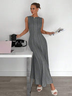 Siren Gaze New  Linen Long Dress For Women, Split Pleated Waist A-Line Dress, Elegant Long Dress, Sun Dresses For Women Holiday Wear, Imitation Linen Flowing Long Dress, Business Casual Women's Wear,Fall Women Clothes Party Summer