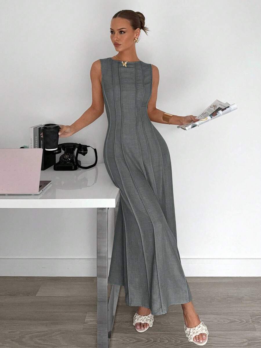 Siren Gaze New  Linen Long Dress For Women, Split Pleated Waist A-Line Dress, Elegant Long Dress, Sun Dresses For Women Holiday Wear, Imitation Linen Flowing Long Dress, Business Casual Women's Wear,Fall Women Clothes Party Summer
