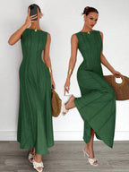 Siren Gaze New  Linen Long Dress For Women, Split Pleated Waist A-Line Dress, Elegant Long Dress, Sun Dresses For Women Holiday Wear, Imitation Linen Flowing Long Dress, Business Casual Women's Wear,Fall Women Clothes Party Summer