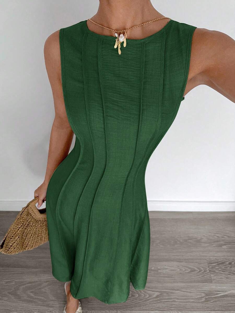 Siren Gaze New  Linen Long Dress For Women, Split Pleated Waist A-Line Dress, Elegant Long Dress, Sun Dresses For Women Holiday Wear, Imitation Linen Flowing Long Dress, Business Casual Women's Wear,Fall Women Clothes Party Summer