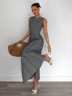 Siren Gaze New  Linen Long Dress For Women, Split Pleated Waist A-Line Dress, Elegant Long Dress, Sun Dresses For Women Holiday Wear, Imitation Linen Flowing Long Dress, Business Casual Women's Wear,Fall Women Clothes Party Summer