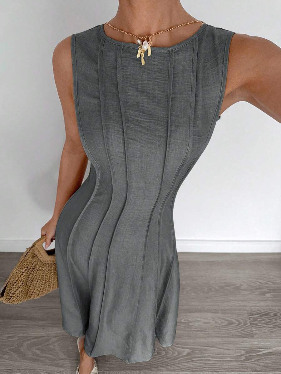 Siren Gaze New  Linen Long Dress For Women, Split Pleated Waist A-Line Dress, Elegant Long Dress, Sun Dresses For Women Holiday Wear, Imitation Linen Flowing Long Dress, Business Casual Women's Wear,Fall Women Clothes Party Summer