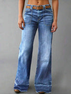 Women's Wide Leg Flared Jeans With Diamond Shaped Front Pockets