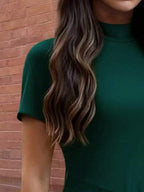 EARO Women's Long Slit Bodycon Dress, High-End Elegant Fashion Casual Versatile Layering Dress, TighRucheded Long Sleeve High Neck Knit Stretchy Mini Dress