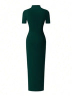 EARO Women's Long Slit Bodycon Dress, High-End Elegant Fashion Casual Versatile Layering Dress, TighRucheded Long Sleeve High Neck Knit Stretchy Mini Dress