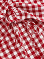 Solstice Apparel Gingham Print Drawstring Ruched Balloon Skirt, High Waist Loose Slim Fit Midi Skirt, Retro Cottagecore Style, Perfect For Daily Commute, Outings & Dates, Spring Summer Versatile Bottoms