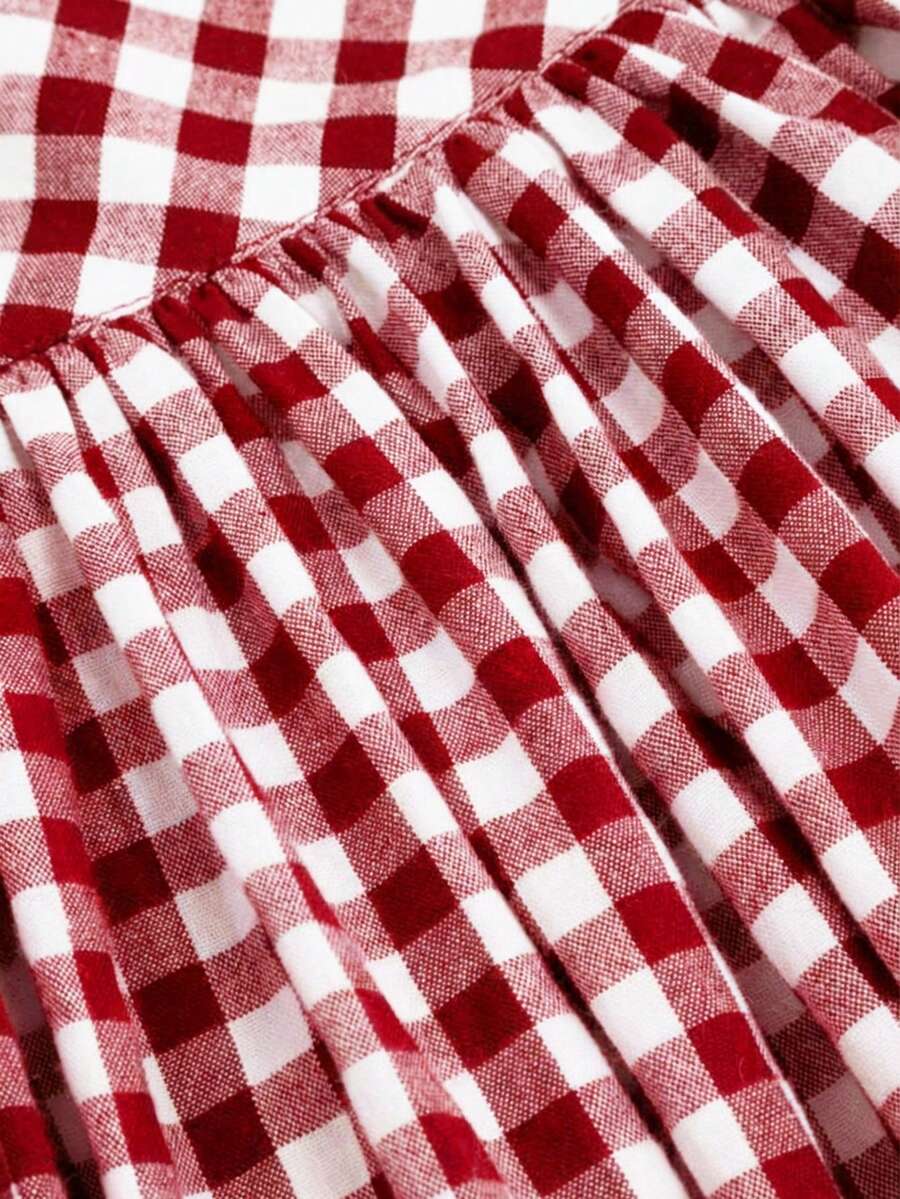 Solstice Apparel Gingham Print Drawstring Ruched Balloon Skirt, High Waist Loose Slim Fit Midi Skirt, Retro Cottagecore Style, Perfect For Daily Commute, Outings & Dates, Spring Summer Versatile Bottoms