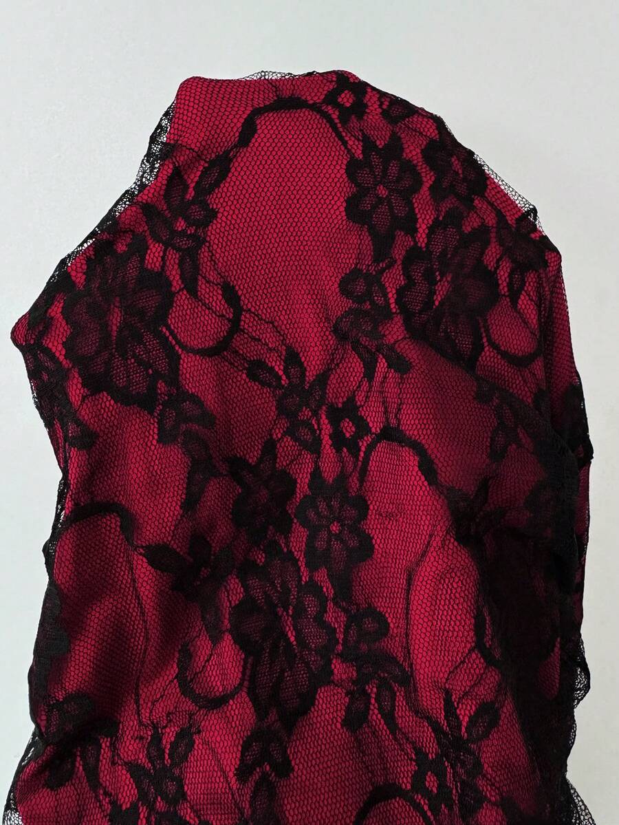 Rafferiza Elegant Bodycon Fishtail Hem V-Neck Waist Pleated Knit Mesh With Rose Red Lining Long Dress For Women, Autumn/Winter Fall Cloth For Women