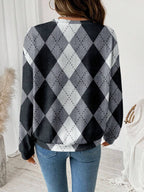 EMERY ROSE Casual Plaid Print Pattern Loose Fit Crew Neck Long Sleeve Sweatshirt For Women Checkered Top Argyle Sweater Winter Tops For Women Women Sweater Plaid Top,Casual