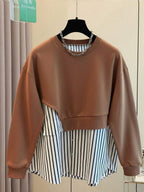 Resyla Women's Casual Everyday Striped Patchwork Crew Neck Sweatshirt, Autumn