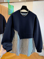 Resyla Women's Casual Everyday Striped Patchwork Crew Neck Sweatshirt, Autumn