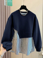 Resyla Women's Casual Everyday Striped Patchwork Crew Neck Sweatshirt, Autumn