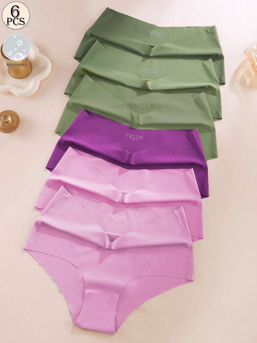 Aofeiqike 6pcs High Waist Plus Size Women Briefs, Sexy Seamless Breathable Ice Silk Panties, Comfortable Soft Hipster Underwear