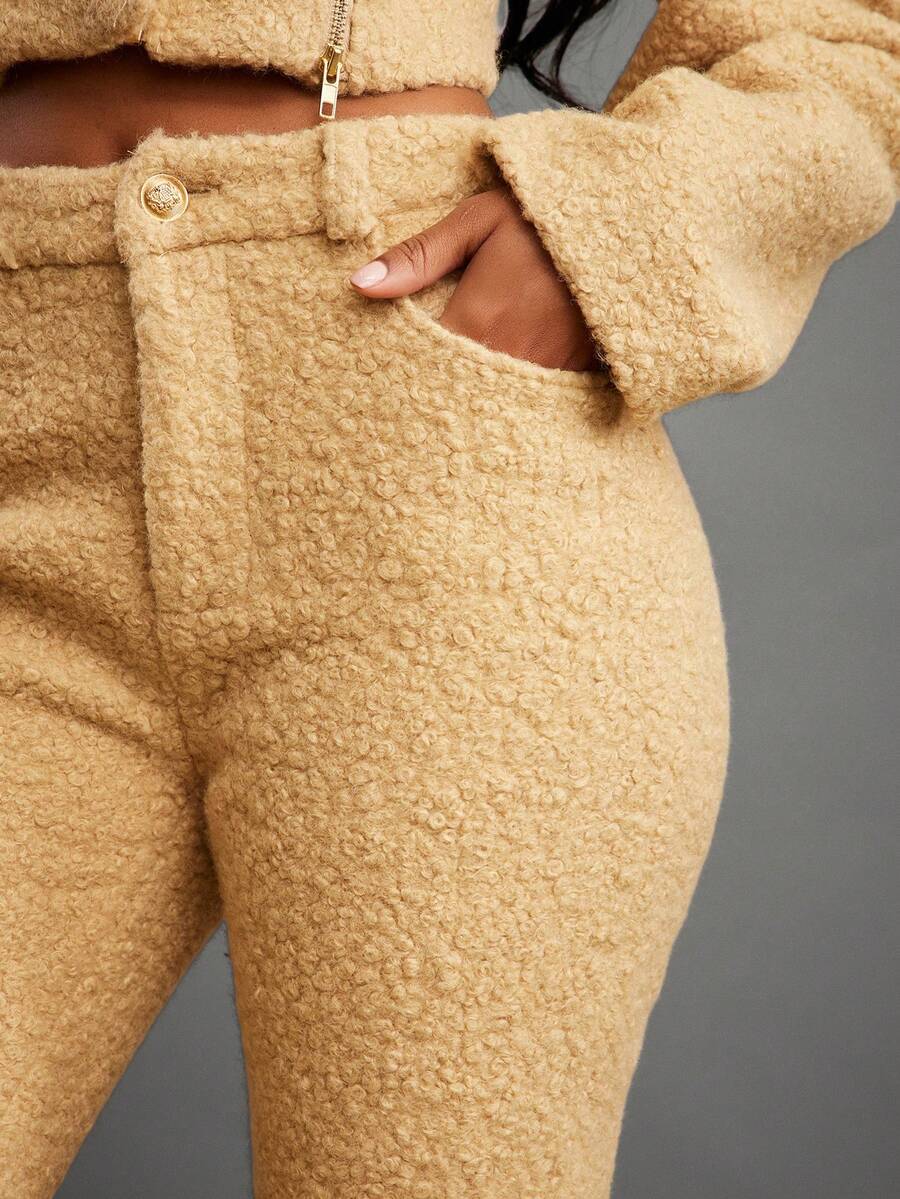 NYA SZN Amala Pant High Rise Slim Mini Flare Faux Fur Cream Winter Spring Valentines Day Statement Cool Girl Streetwear Elegant Party Special Occasion Event Beige Carnival Outfits For Women